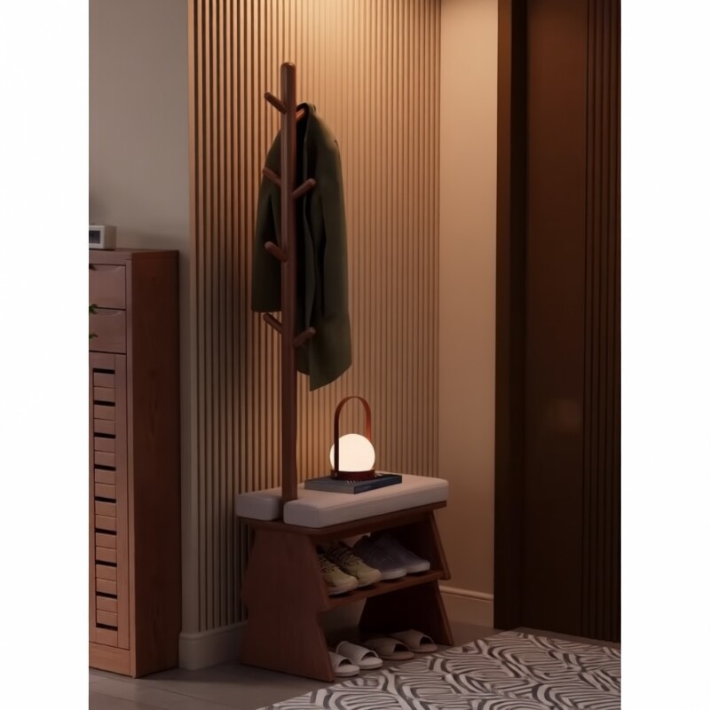 实木换鞋凳挂衣架一体家用门口穿鞋凳子可坐鞋柜衣帽架进门家居