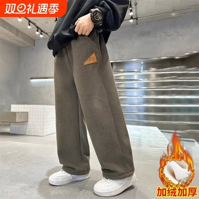 儿童男童秋冬装裤子2025新款长裤大童运动冬男孩灯芯绒加绒直筒裤