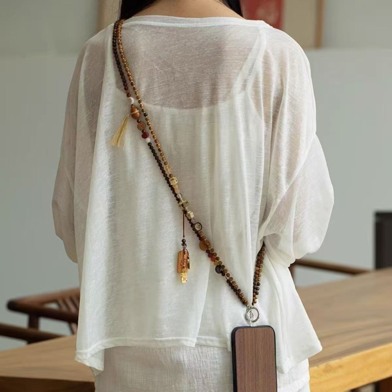 新中式串珠猫爪无事牌葫芦斜跨手机链精致编织挂链DIY饰品挂件