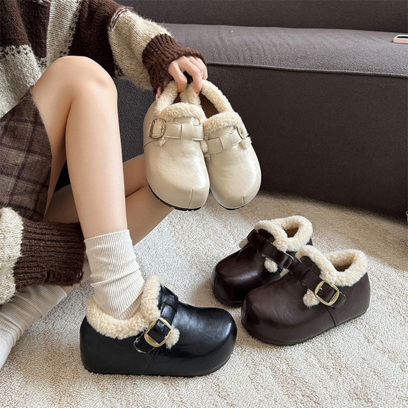 厚底勃肯拖鞋女秋冬加绒加棉2025年新款内增高勃肯拖鞋包头半拖鞋