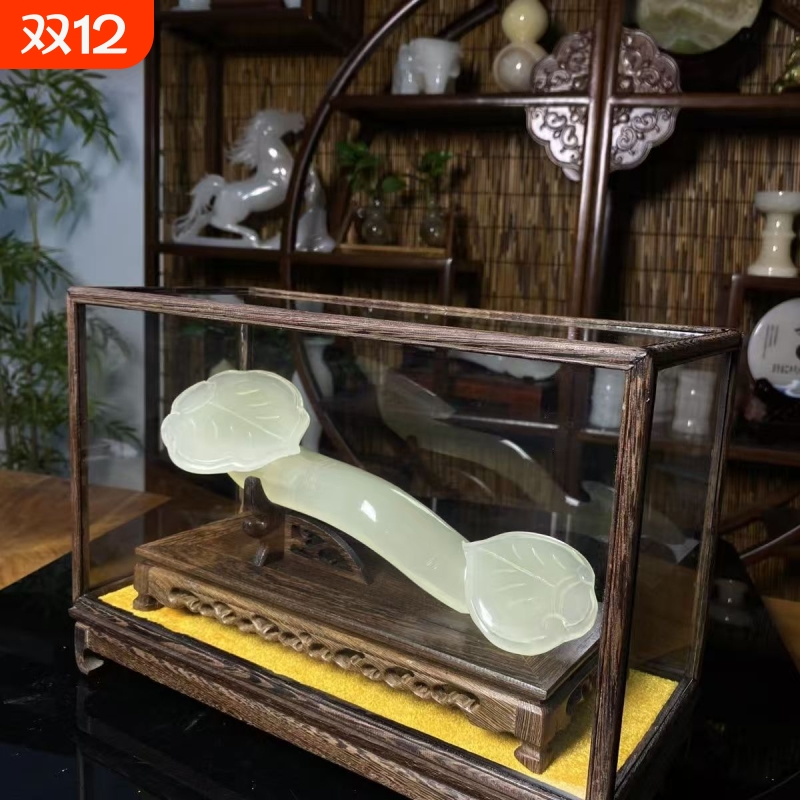 白玉如意摆件天然玉石客厅玄关博古架酒柜中式家居装饰乔迁新