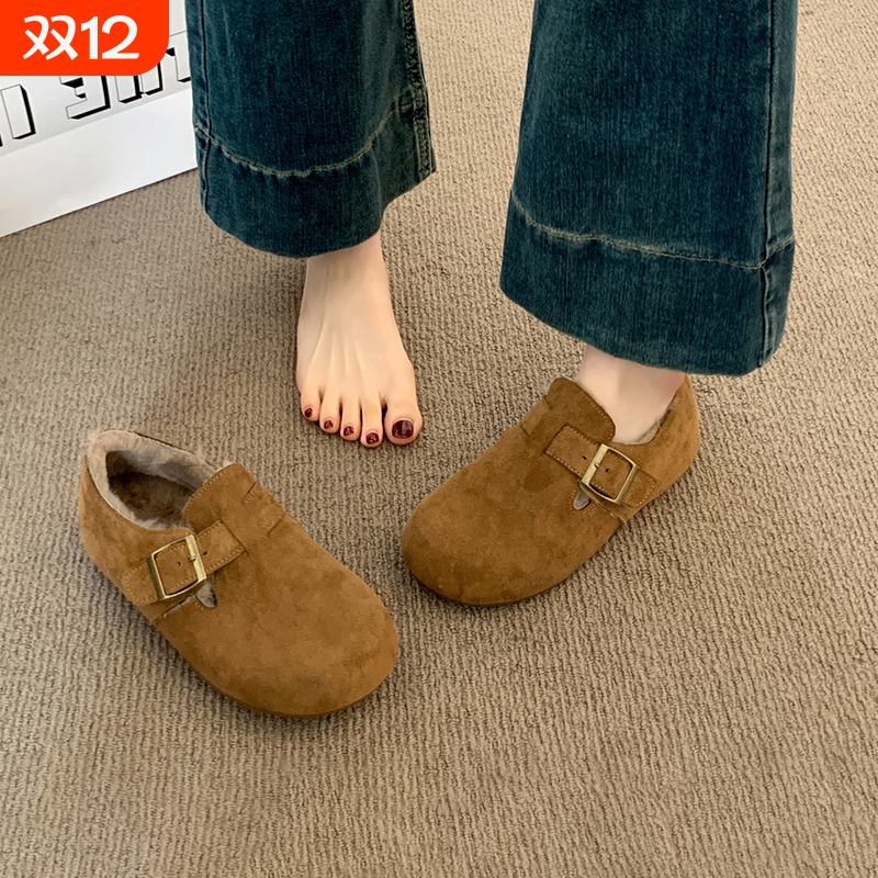 勃肯鞋女秋冬2025新款爆款一脚蹬豆豆鞋冬季女鞋加绒全包博肯鞋子