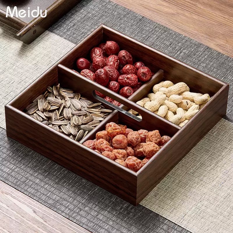 干果收纳盒果盘茶点托盘家用客厅分格零食糖果盒中式用坚果盘水果