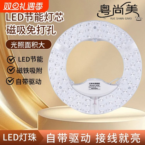 led节能灯盘灯芯灯管吸顶灯替换圆形家用客厅卧室磁吸led超亮暖光