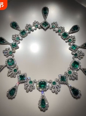 卢浮宫祖母绿色项链法式复古晚宴套装长款高级爆闪水滴重工链锁骨