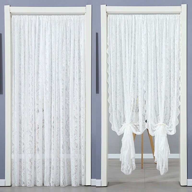 蕾丝遮挡帘卧室门帘隔断帘装饰帘伸缩杆免打孔挂帘纱门帘防蚊通风