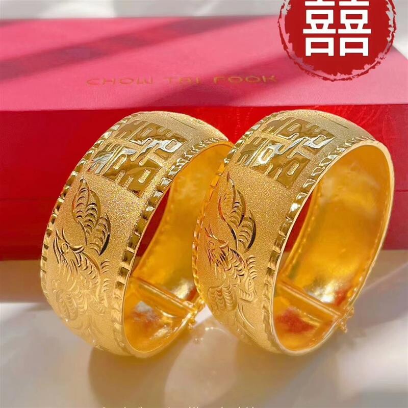 新款龙凤手镯新娘彷金首饰三金套装假黄金沙金镯子久不掉色镀金