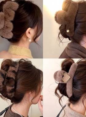 超大号15CM抓夹女2025新款发量多发夹秋冬毛绒鲨鱼夹盘发夹子头饰