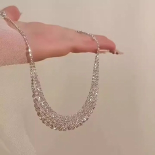 满满锆石项圈颈链女精致锁骨链新款项链月亮湾婚纱礼服项链