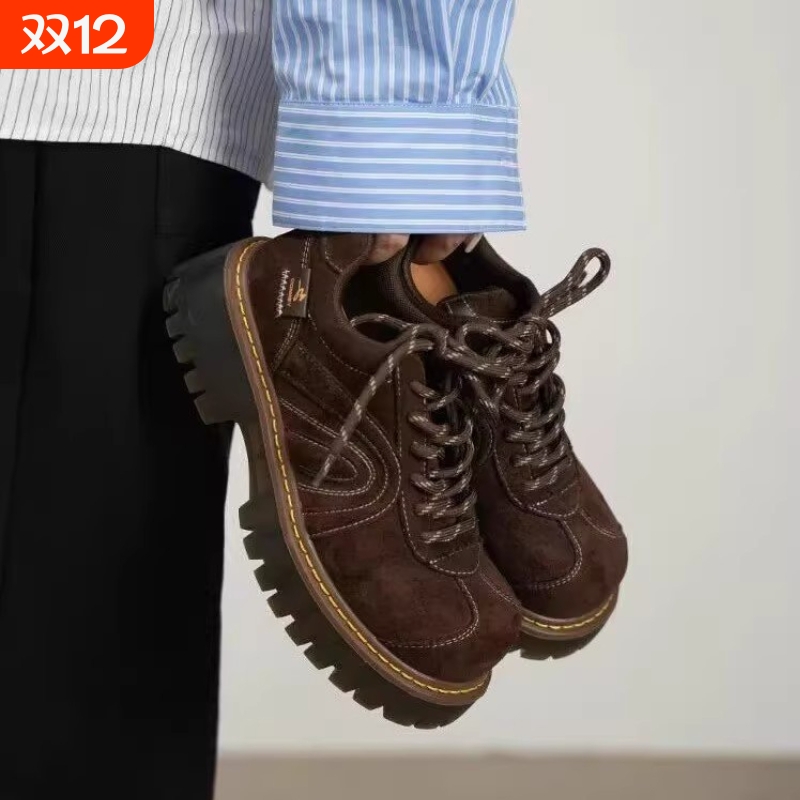 复古棕色女2025秋冬新款英伦通勤德比鞋厚底大头鞋小个子增高皮鞋