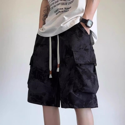 夏季港风短裤男士抽绳大口袋短裤休闲宽松高街男士ins工装五分裤