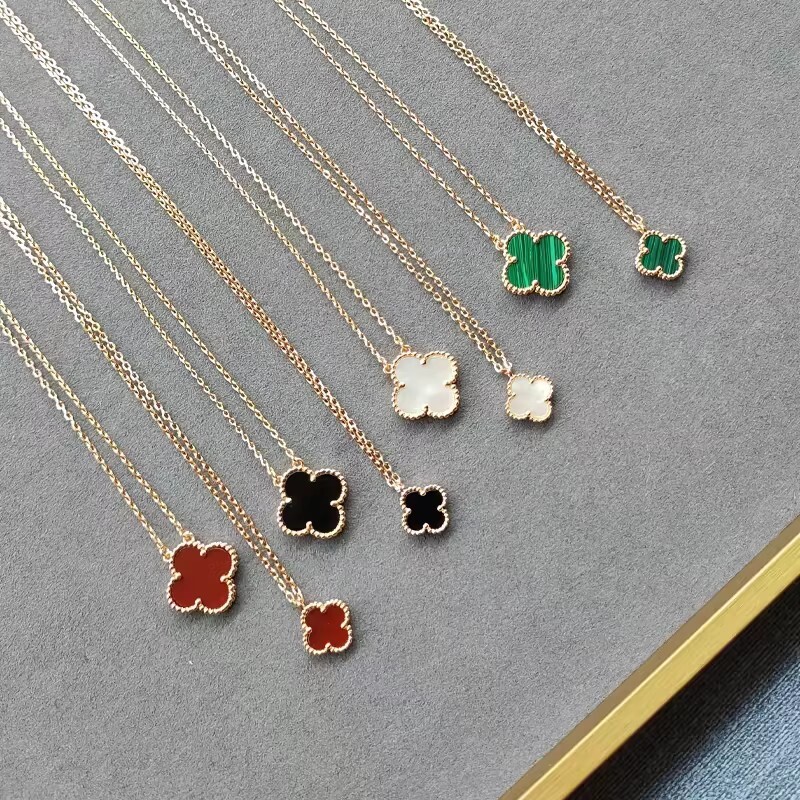 红色幸运四叶草项链女纯银镀18k锁骨链轻奢不易玛瑙贝壳黄金贝母