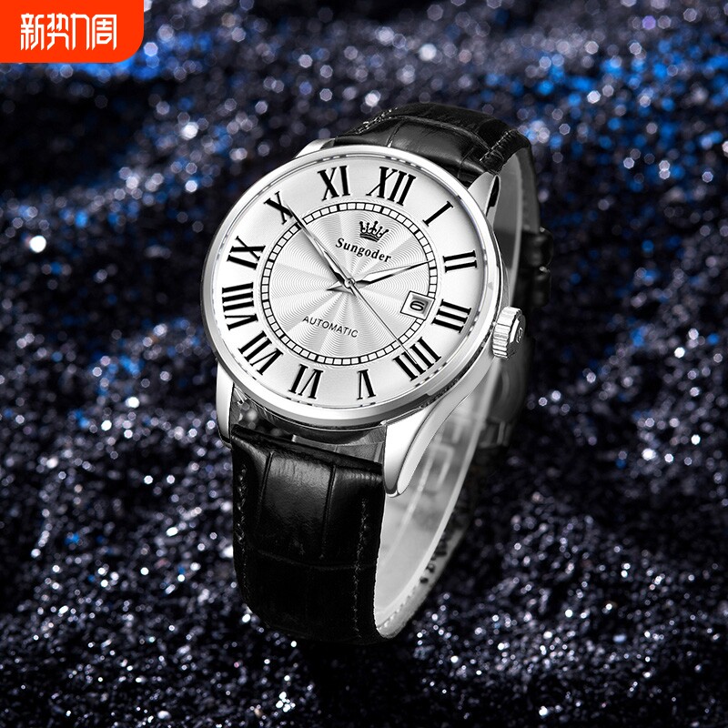 瑞士品牌名表萨提亚男士机械防水手表气质小众商务全自动镂空腕表