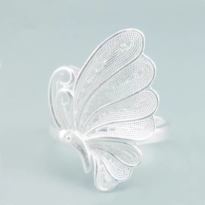 其他家手工花丝银饰999纯银拉丝戒指蝴蝶掐丝送妈妈女友礼物