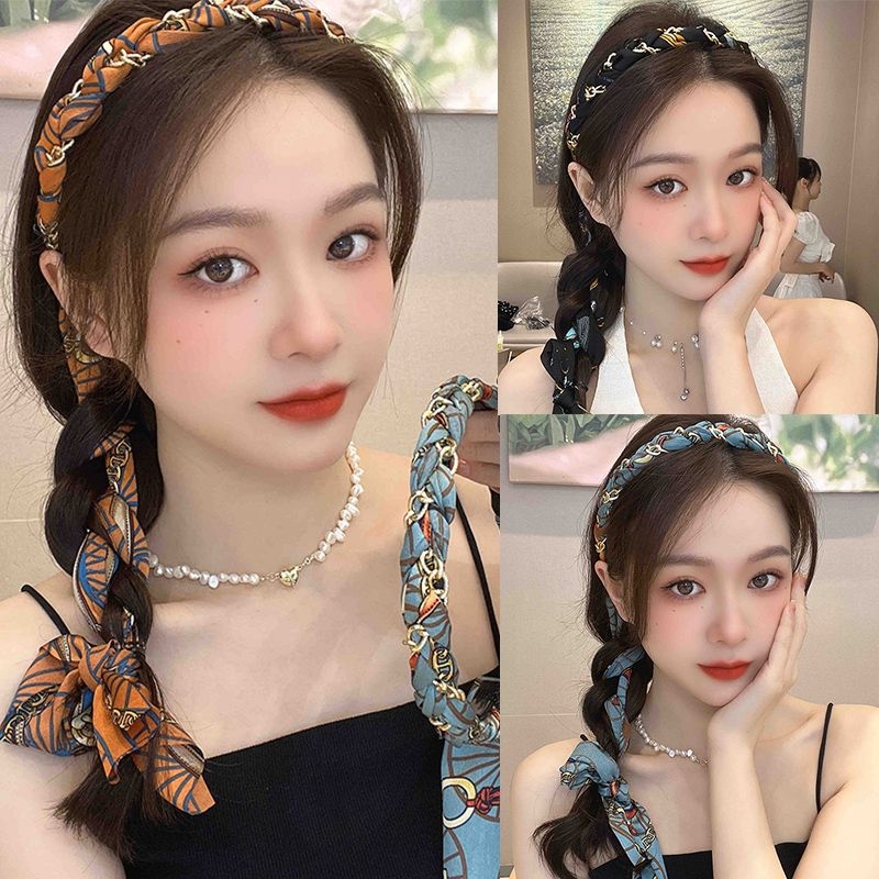 一体链条编发发箍女森系仙美飘带发带绑发头箍复古系夏季发卡头饰
