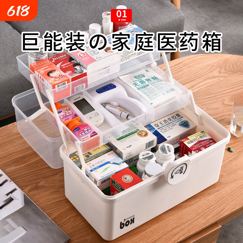 新款药箱家庭装医药箱家用药品药物收纳盒大号容量多层儿童小药盒