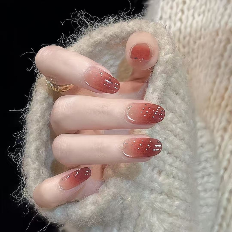 梦幻香芋紫玻璃珠爆闪清透猫眼显白美甲穿戴甲气质显白假指甲片