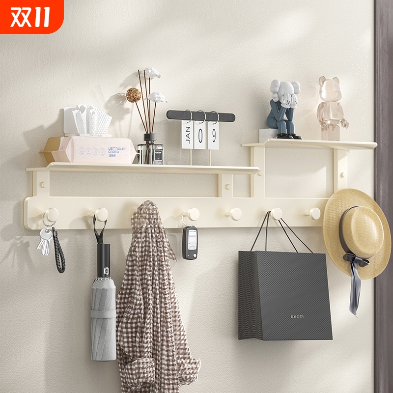 玄关挂衣架墙上壁挂入户衣帽挂钩子免打孔包包衣服排钩置物架收纳
