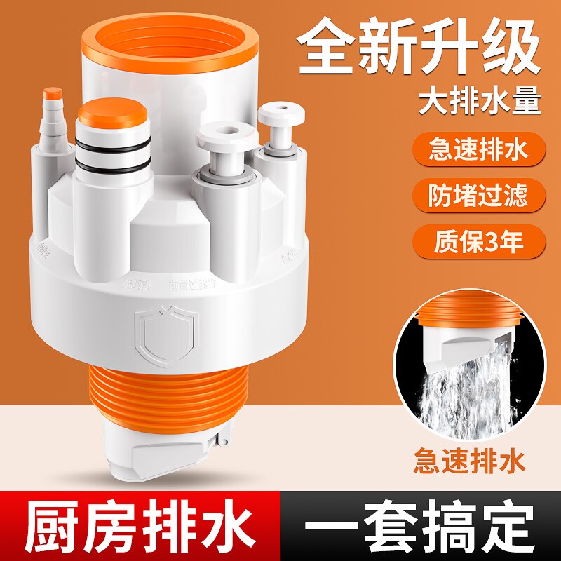 厨房下水管三头通洗碗机水槽排水管净水器密封塞下水器防返臭神器