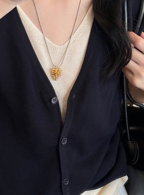 韩系银色松果长款钛钢不掉色项链女高级感轻奢小众毛衣链简约配饰