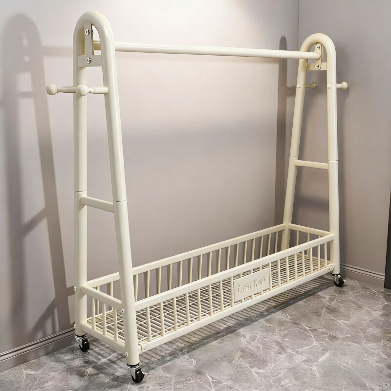 简易晾衣架落地卧室家用挂衣架子可移动室内衣帽架衣服晒衣杆双层