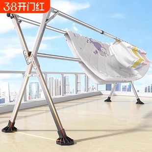 不锈钢晾衣架落地折叠室内外晒衣架双杆阳台挂衣架X型伸缩晾衣杆