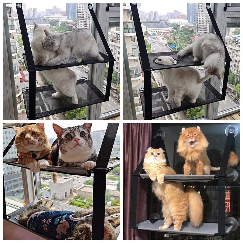 逸安贝贝窗边猫吊床夏双层小猫咪阳台玻璃窗折叠吸盘悬挂式猫吊床