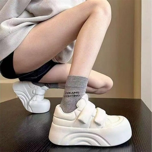增高百搭小白鞋 圆头厚底大头鞋 丑萌运动鞋 魔术贴休闲鞋 女2024秋季