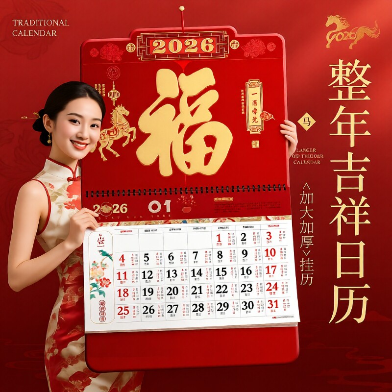 福字挂历日历高档2026新款大号特大号立体大字马年家用挂壁式老黄历客厅加厚高端大尺寸年历新年月历