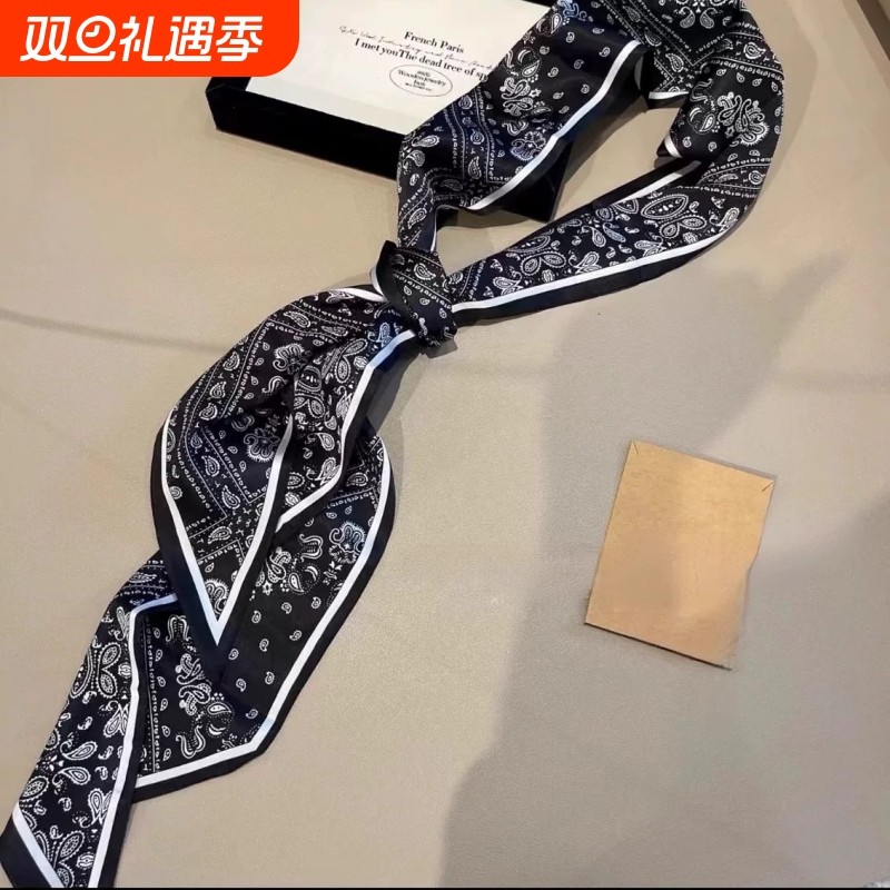 长条飘带女2025新款高级感配饰系腰带腰封系脖丝巾丝带波点黑色