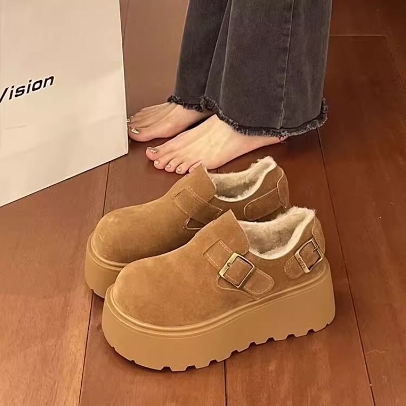 厚底勃肯鞋女鞋加绒保暖雪地靴2025新款冬季小个子乐福鞋棉鞋毛绒