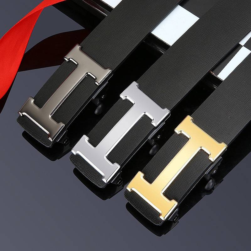 爱马男仕男士皮带真皮自动扣商务休闲百搭牛皮腰带H无牙字母内穿