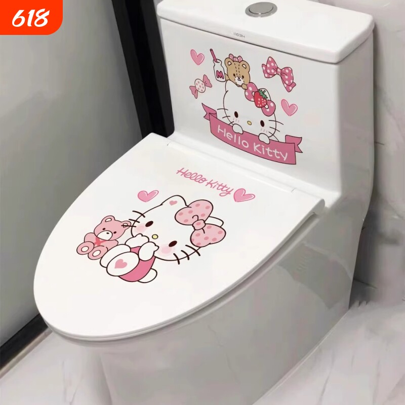 哈喽kitty马桶贴可爱马桶盖贴画防水卡通自粘厕所卫生间装饰墙贴