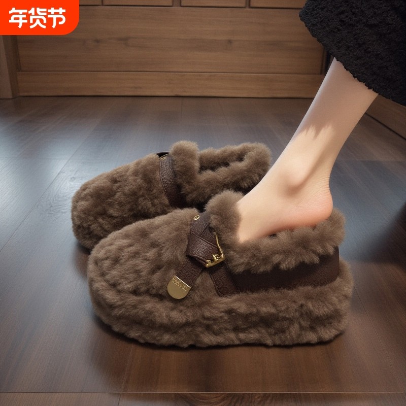 羊羔绒厚底毛毛鞋女2025年新款冬季皮带扣美拉德加绒保暖孕妇棉鞋,女鞋,毛毛鞋,淘宝优惠券,粉丝福利购,淘宝优惠卷