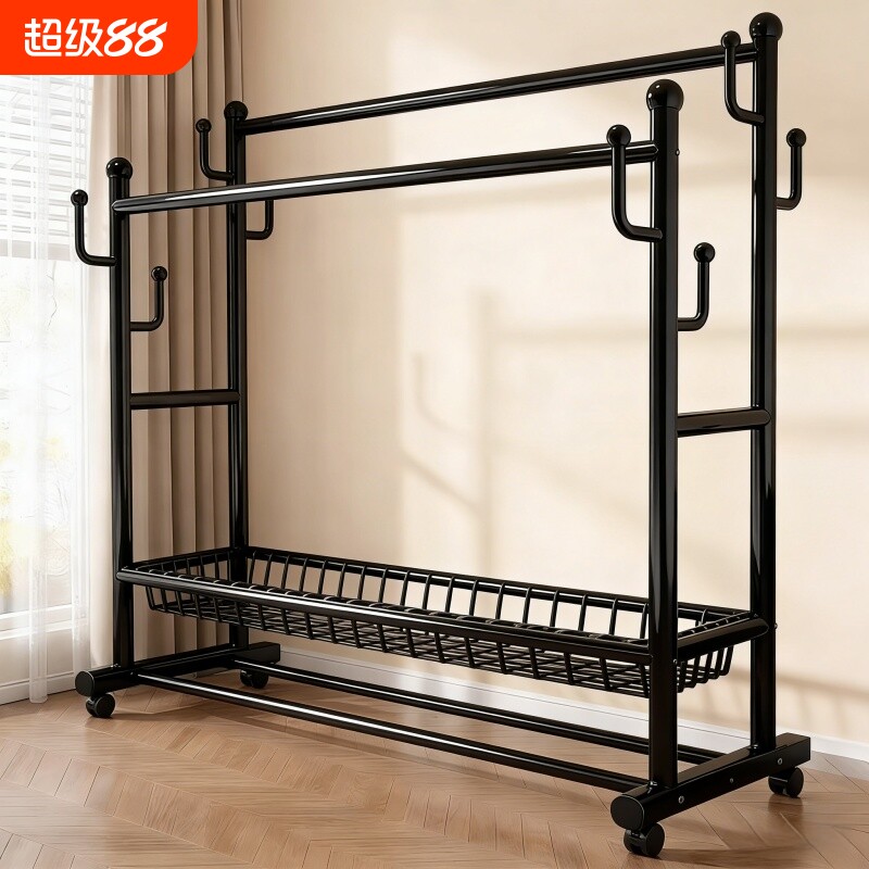 简易衣帽架卧室落地家用加粗挂衣服架子阳台双杆晾衣架室内收纳架