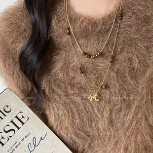 本命年!复古小马虎眼色项链女款2025新款爆款毛衣链秋冬长款配饰