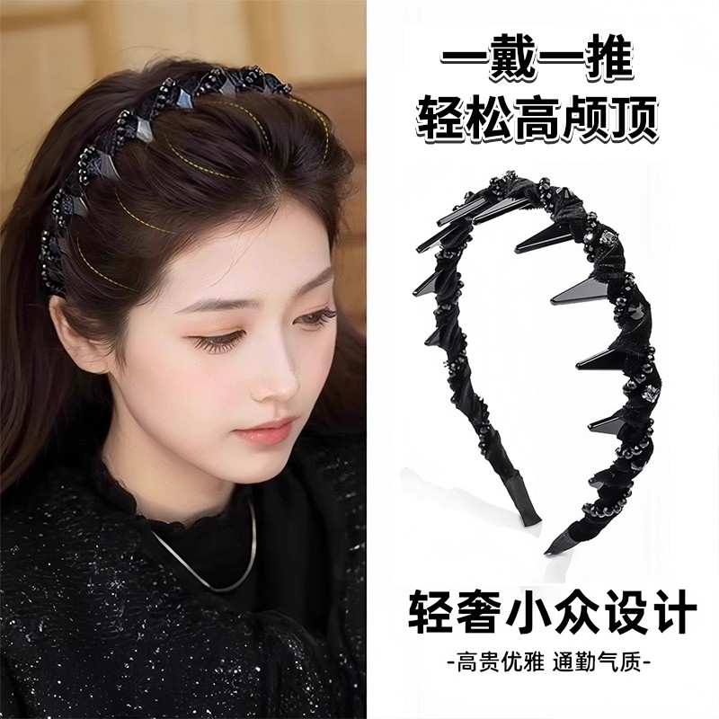 轻奢路易斯发箍女款2025新款日常外戴发卡蓬松高颅顶头箍头饰水钻