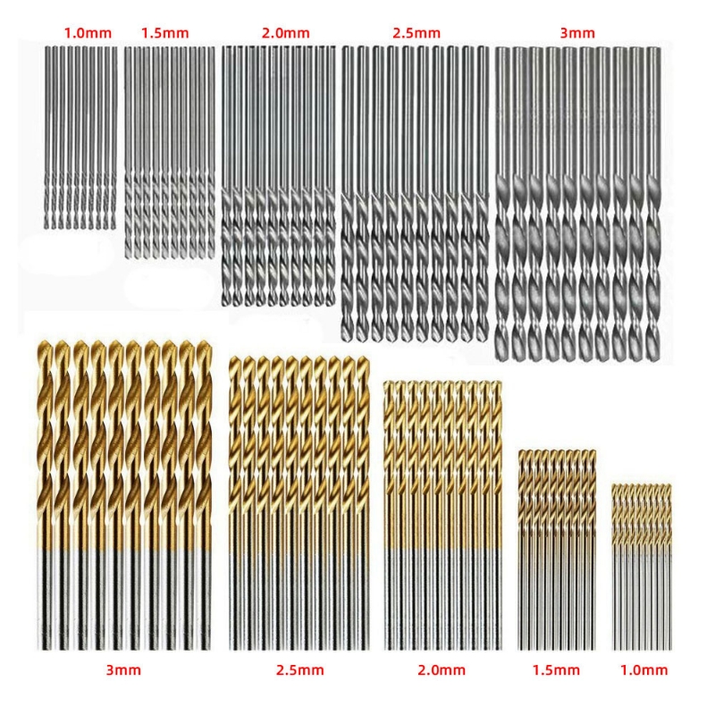 麻花钻1-3mm钻头分销严选50pcs镀钛麻花钻套装高速钢直柄微型开孔