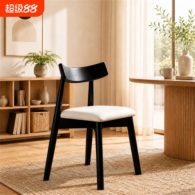 中古风实木餐椅家用船桨椅靠背椅图片