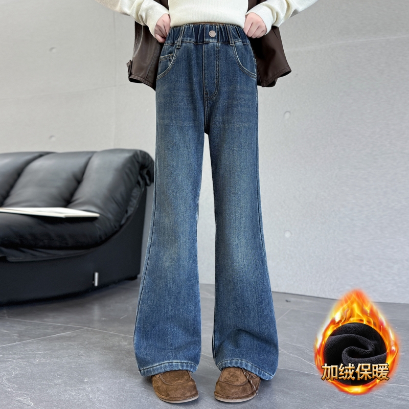 爱西娜牛仔百搭喇叭裤修身微喇裤