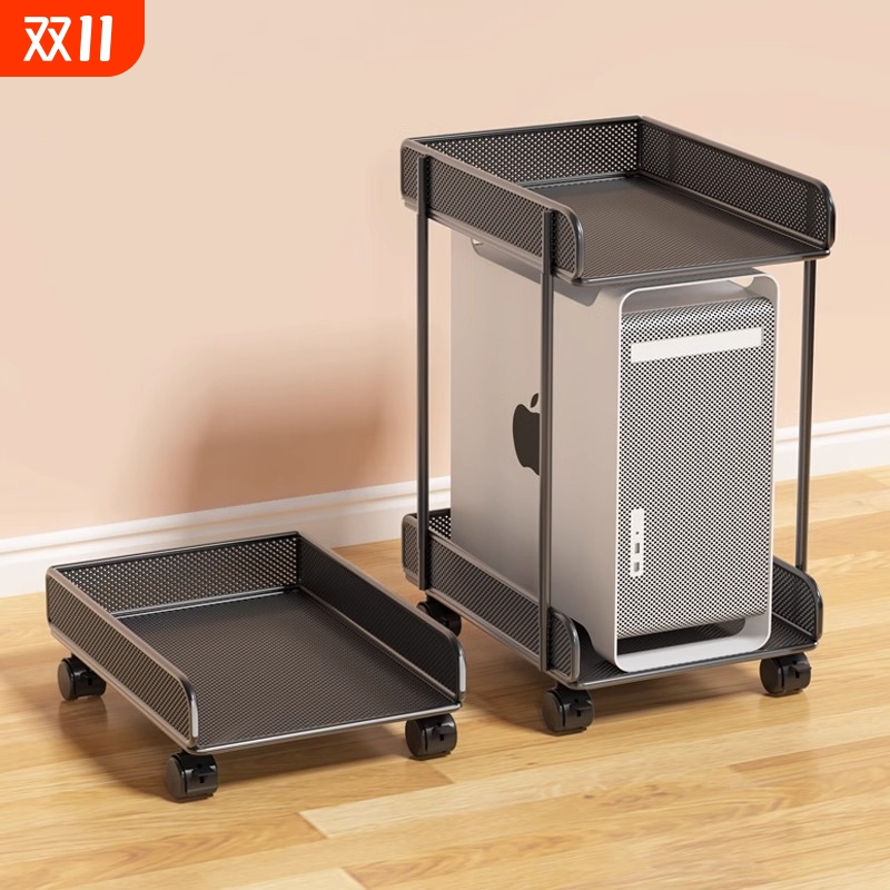 日本电脑主机托架桌下台式机箱托架办公室可移动底座带滑轮置物架
