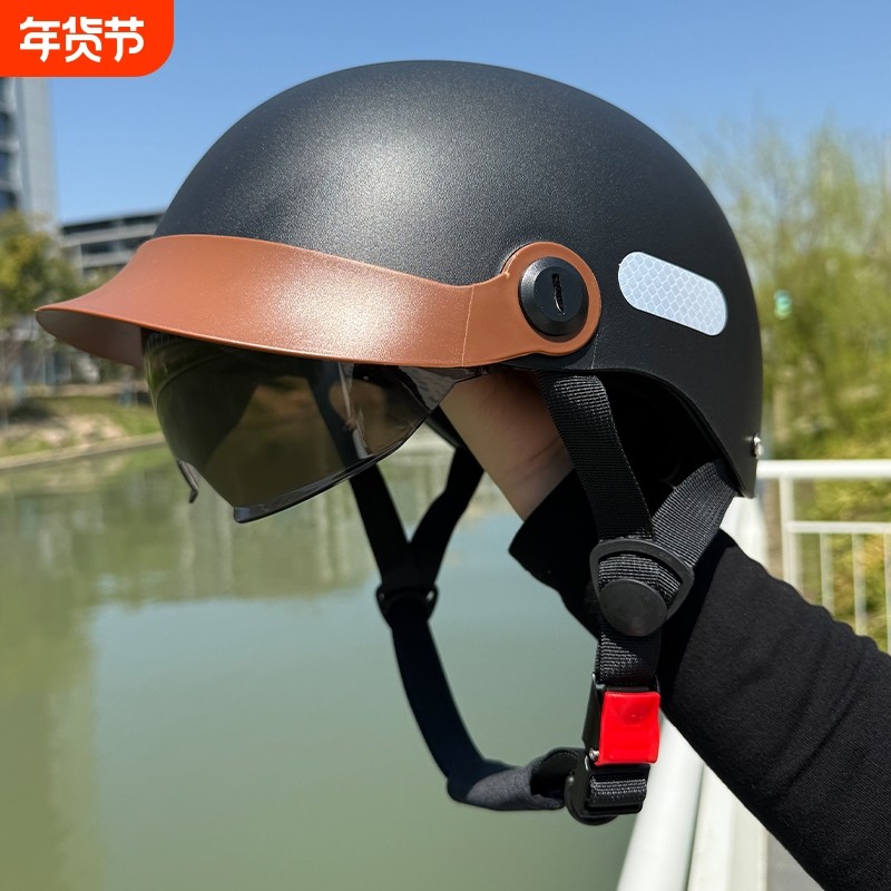 3c认证电动车复古哈雷头盔男女摩托车防晒安全帽夏季半盔四季通用