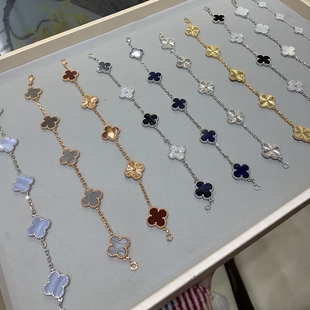 2026新款四叶草玛瑙石五花手链女轻奢高级感18K玫瑰金白金色手串