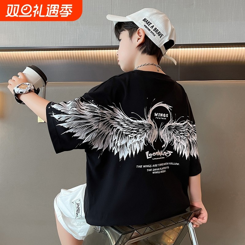 男童短袖t恤2025炸街夏季新款痞帅儿童装半袖夏装上衣翅膀男孩潮