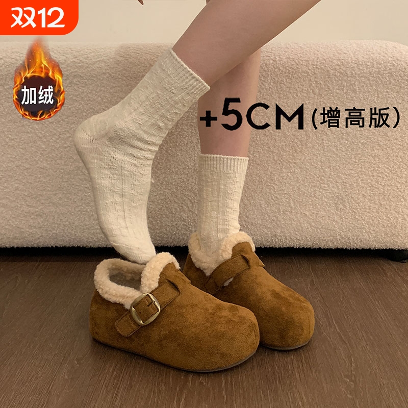 内增高厚底加绒保暖全包勃肯鞋女鞋2025新款冬季雪地靴毛毛鞋棉鞋