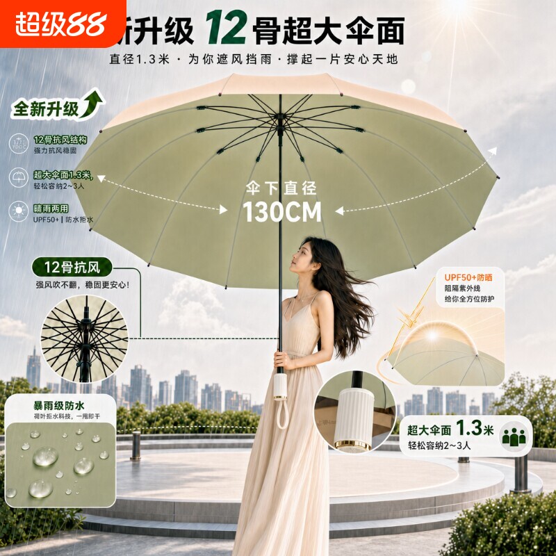 超大三人抗风暴雨伞防风加厚加固防晒折叠晴雨两用伞女手动结实