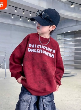 男大童秋装红色运动卫衣2025新款儿童装男孩开秋季炸街宽松上衣潮