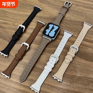 适用OPPOWatch4/3手表真皮质表带watch2/se代OPPO2pro夏天男女生透气腕带se夏季男女款表链粉色黑色棕色