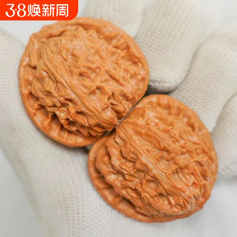 文玩核桃闷尖白狮子头手把件天然野生麻核桃男随身粗筋原色老核桃