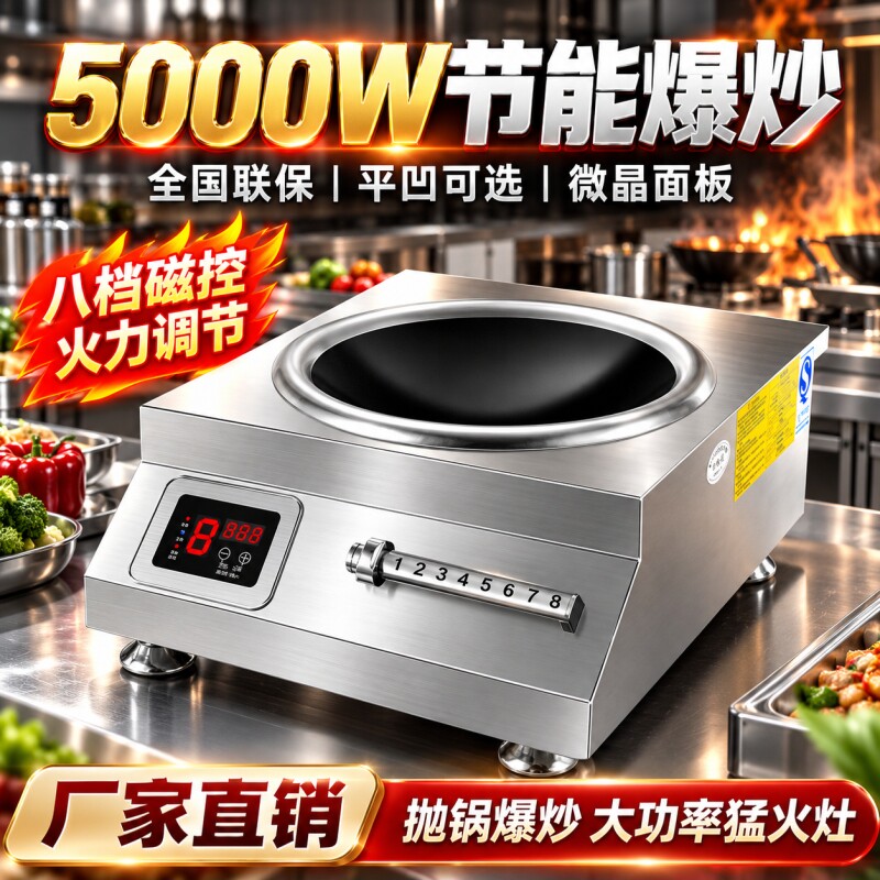 商用电磁炉5000w平面商业食堂饭店电炒炉凹面台式大功率电磁灶